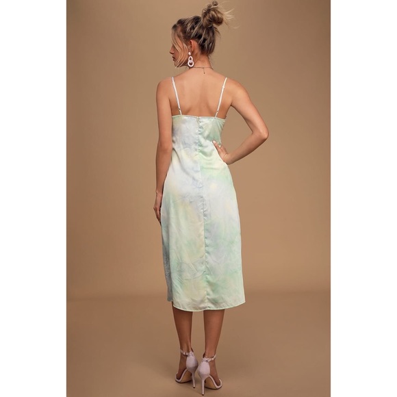 \Tranquil State Blue Tie-Dye Satin Midi Slip Dress - Picture 5 of 7